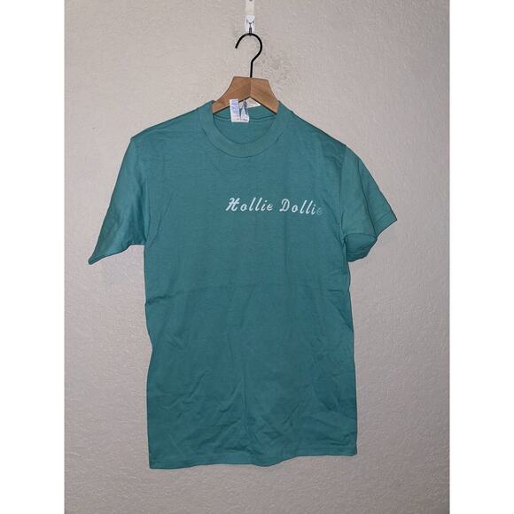 Vintage Hollie Shirt Dollie Green Script Text Tee USA Made VTG 90s Jerzees Small - Picture 1 of 9